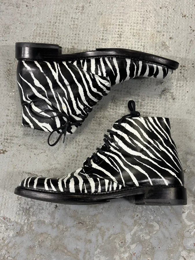 SS2014 Saint Laurent Black Zebra Leather Boots by Hedi Slimane ssDiECq 7