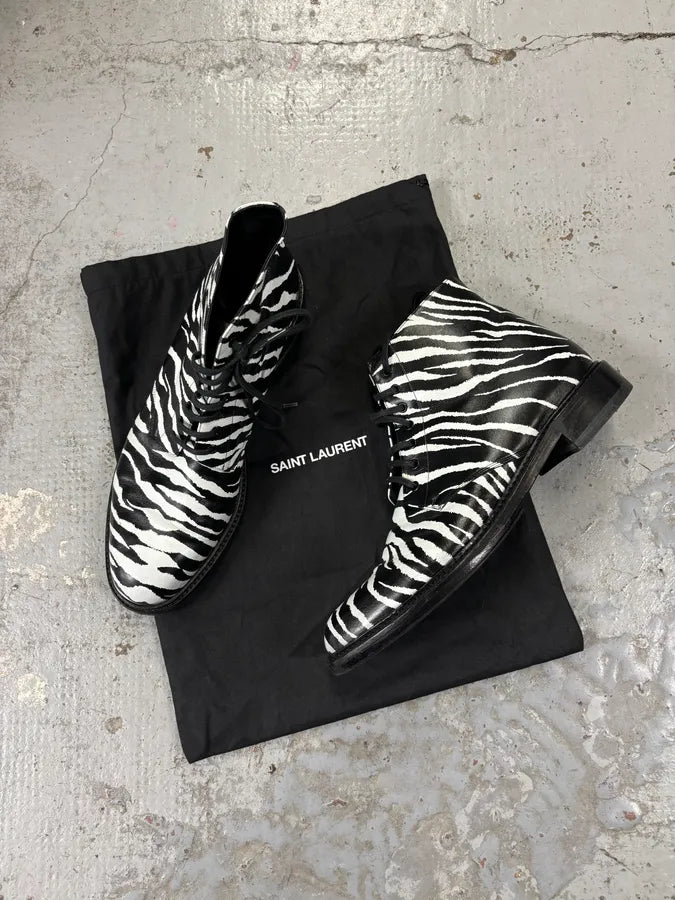 SS2014 Saint Laurent Black Zebra Leather Boots by Hedi Slimane ssDiECq 1