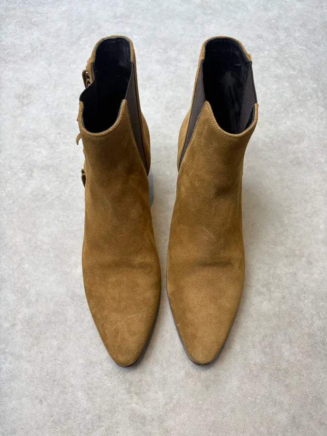 2010s Saint Laurent Taupe Suede Fringe Boots by Hedi Slimane NxHVssu 1