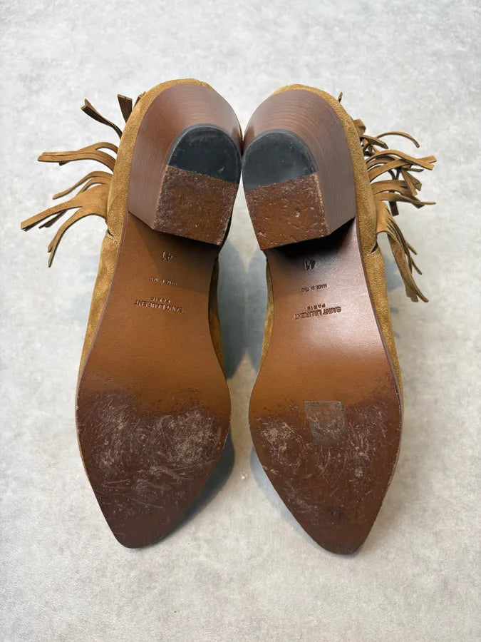 2010s Saint Laurent Taupe Suede Fringe Boots by Hedi Slimane NxHVssu 6