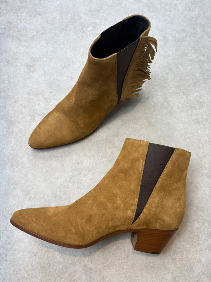 2010s Saint Laurent Taupe Suede Fringe Boots by Hedi Slimane NxHVssu 4