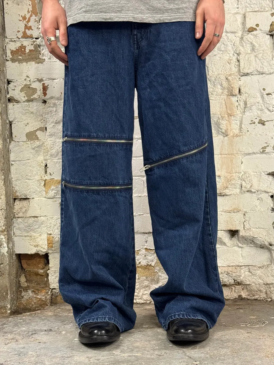 Helmut Lang 3-Zips Navy Denim Jeans XghsqHW 0
