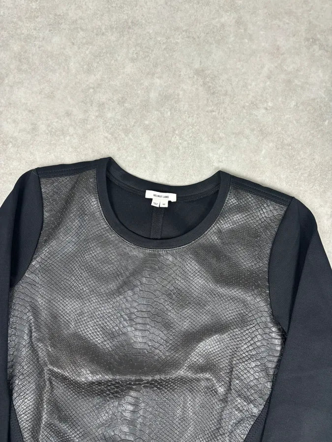Helmut Lang Black Python Effect Leather Textured Sweater RSsqkjF 3