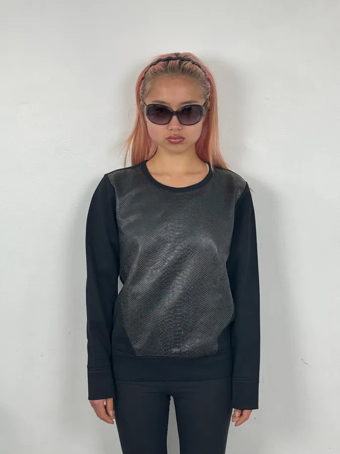 Helmut Lang Black Python Effect Leather Textured Sweater RSsqkjF 1