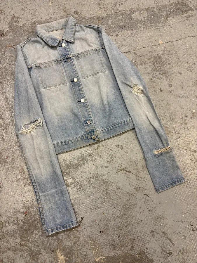 1990s Helmut Lang Blue Denim Distressed Jacket XiAxeNZ 1