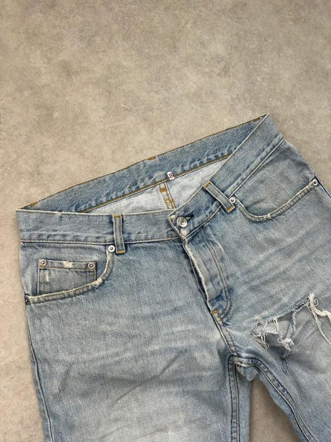 AW2000 Helmut Lang Light Blue Denim Distressed Shorts OMPMBUh 5