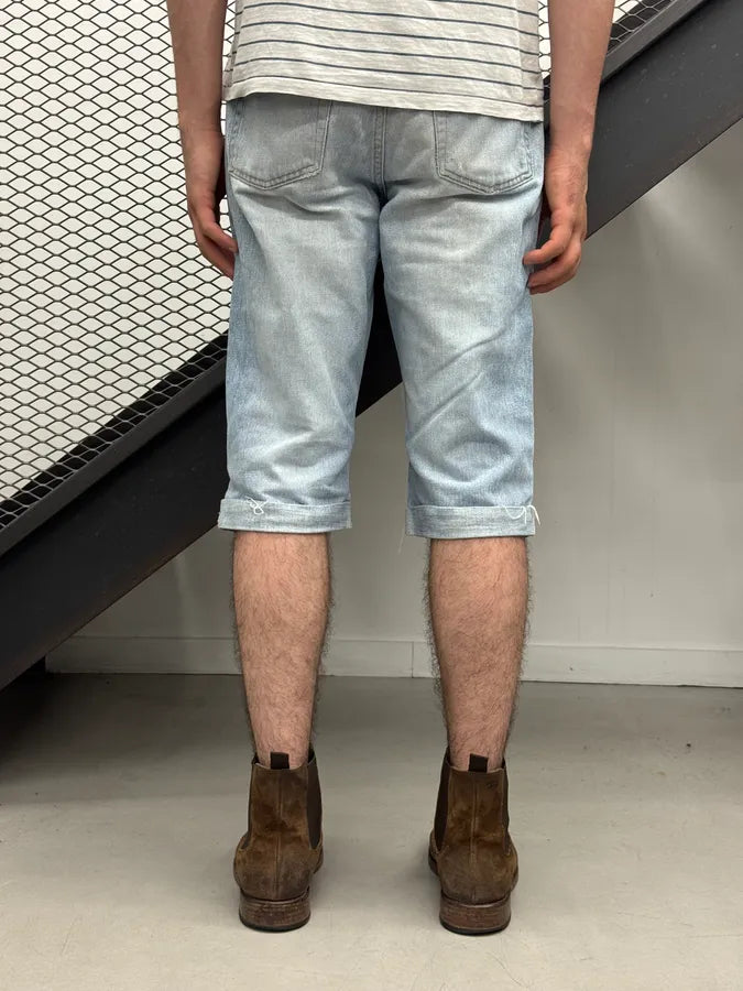 AW2000 Helmut Lang Light Blue Denim Distressed Shorts OMPMBUh 2