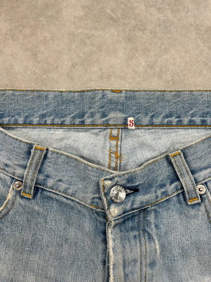 AW2000 Helmut Lang Light Blue Denim Distressed Shorts OMPMBUh 6