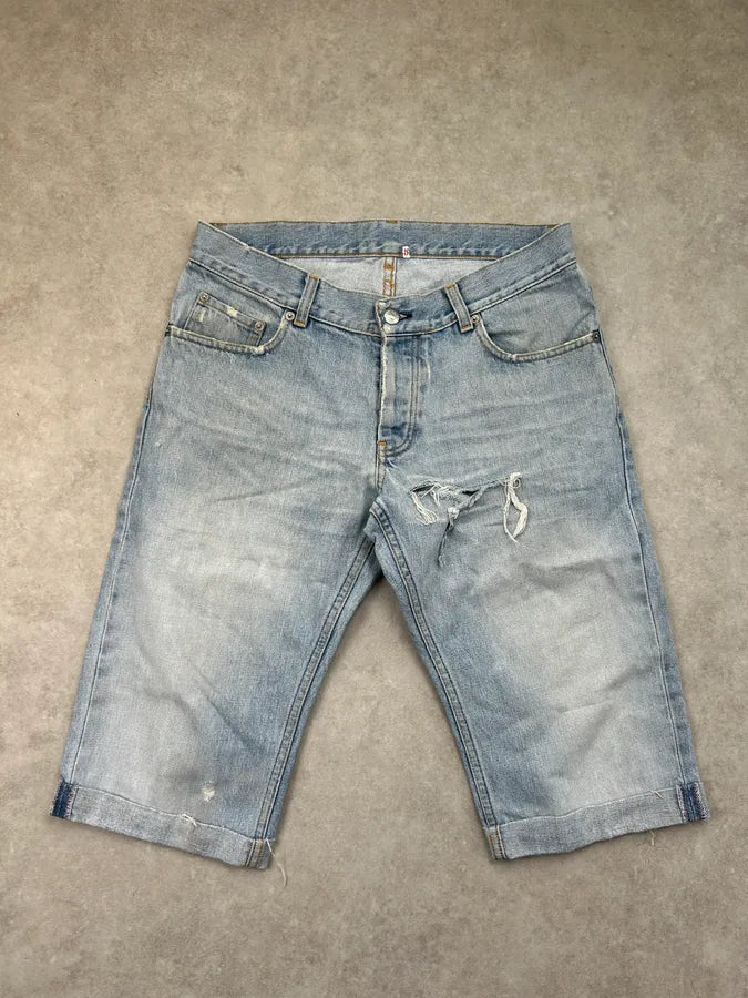 AW2000 Helmut Lang Light Blue Denim Distressed Shorts OMPMBUh 3