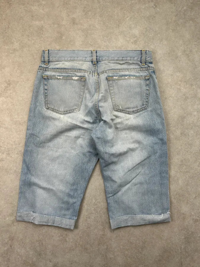 AW2000 Helmut Lang Light Blue Denim Distressed Shorts OMPMBUh 8
