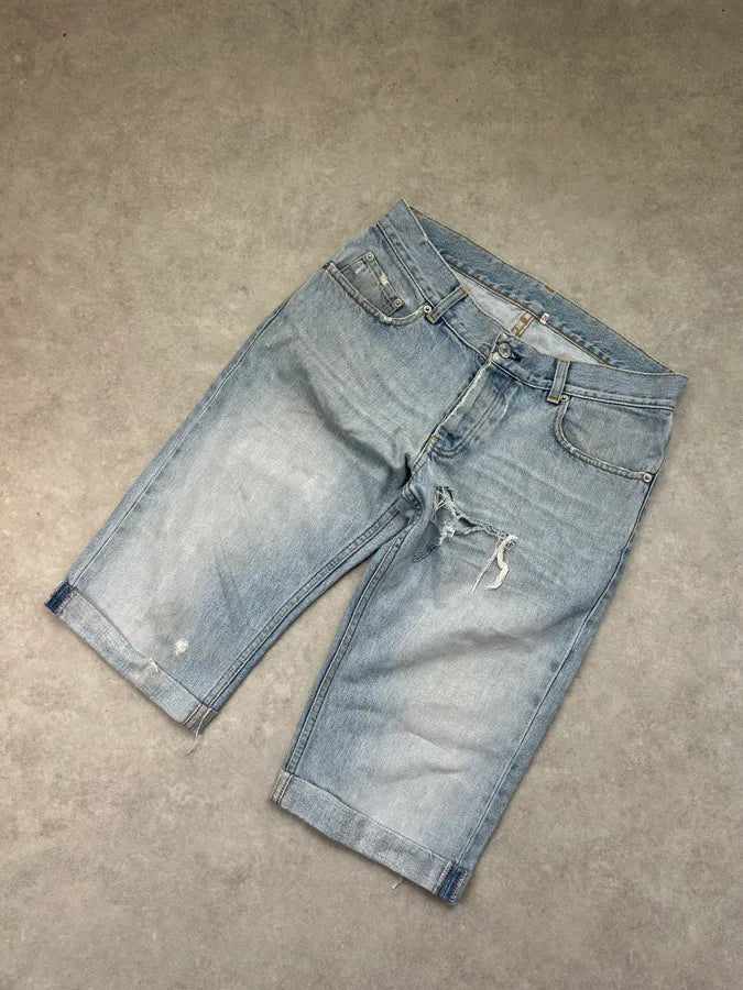 AW2000 Helmut Lang Light Blue Denim Distressed Shorts OMPMBUh 4