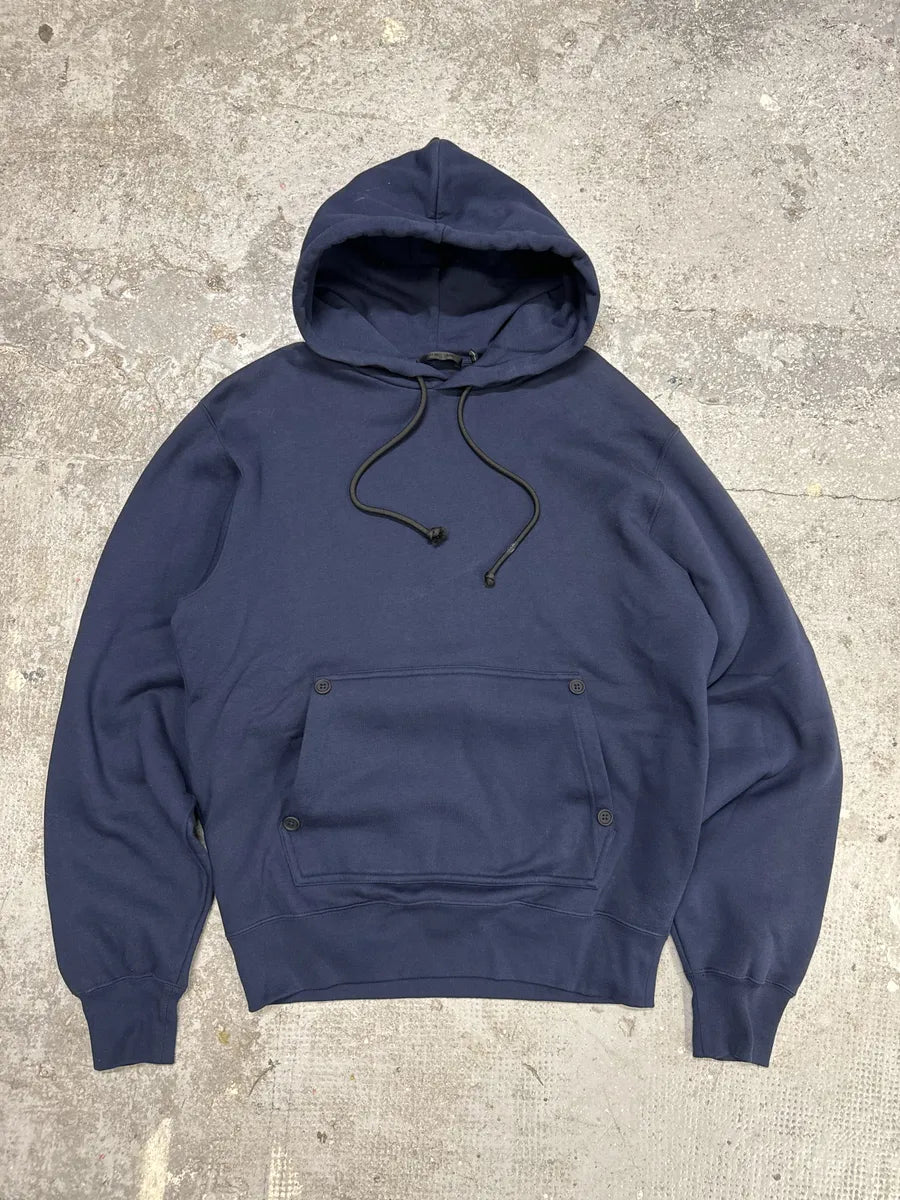 Helmut Lang Navy Simple Buttoned Hoodie (M) 0