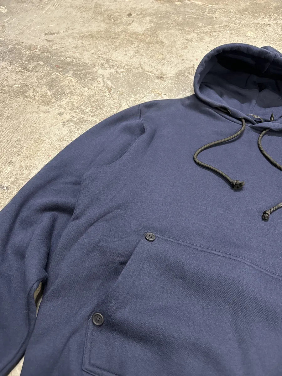 Helmut Lang Navy Simple Buttoned Hoodie (M) 3