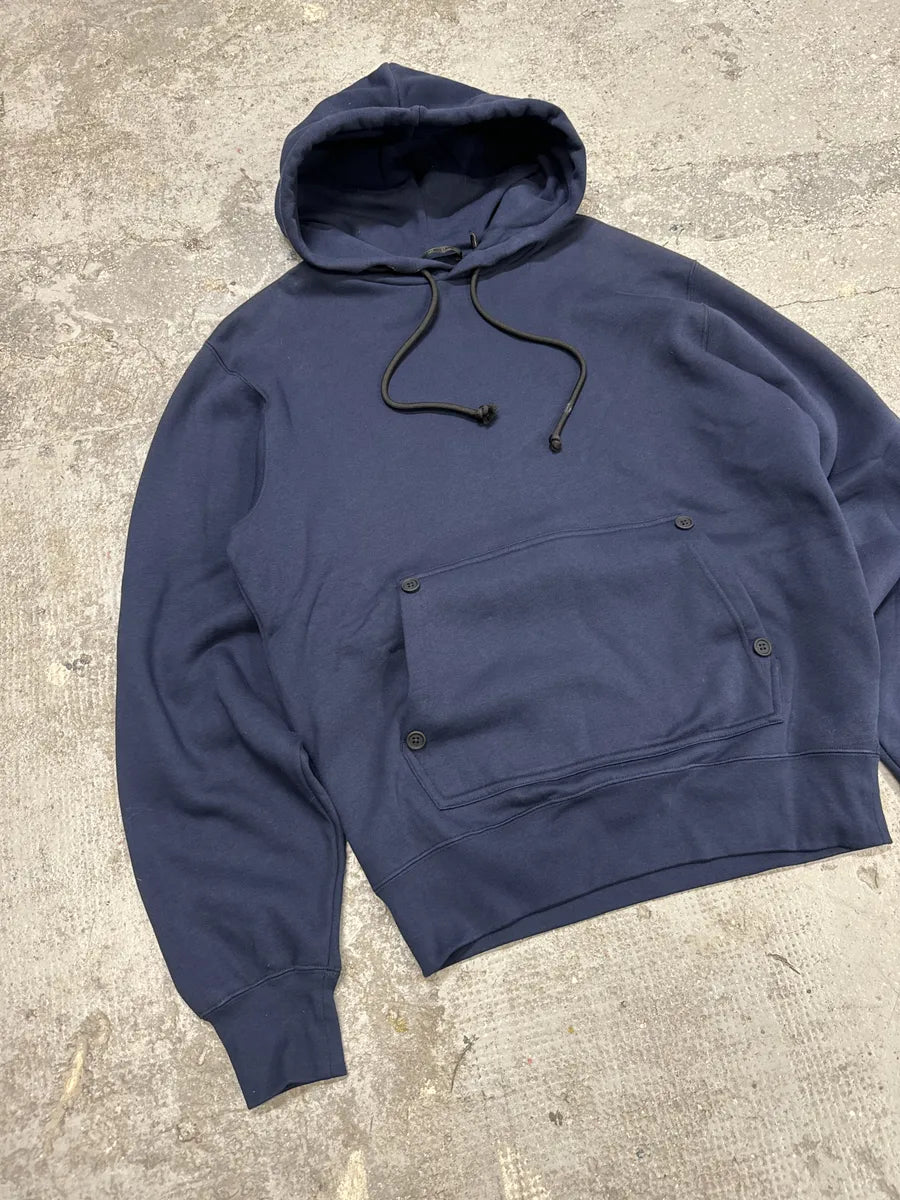 Helmut Lang Navy Simple Buttoned Hoodie (M) 4