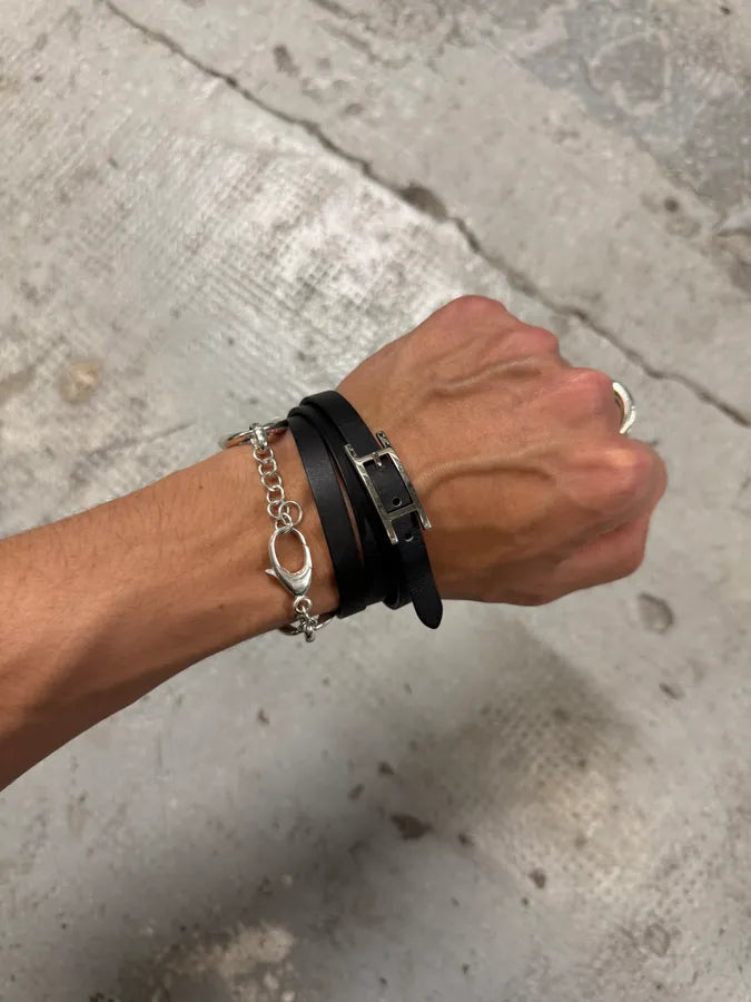 Hermes Behapi Black Leather Bracelet dYxdBCh 0