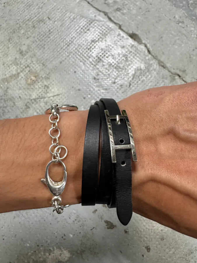 Hermes Behapi Black Leather Bracelet dYxdBCh 1