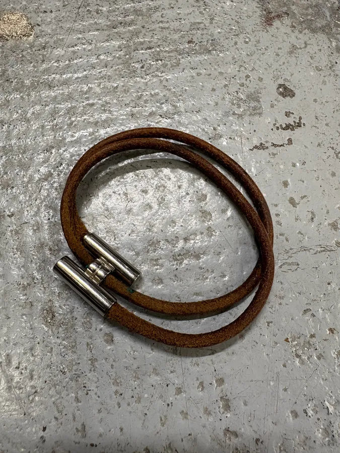 Hermes Brown Eroded Leather H Bracelet (OS) jxhwKSw 1