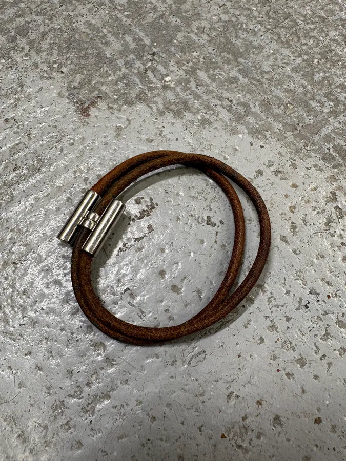 Hermes Brown Eroded Leather H Bracelet (OS) jxhwKSw 4