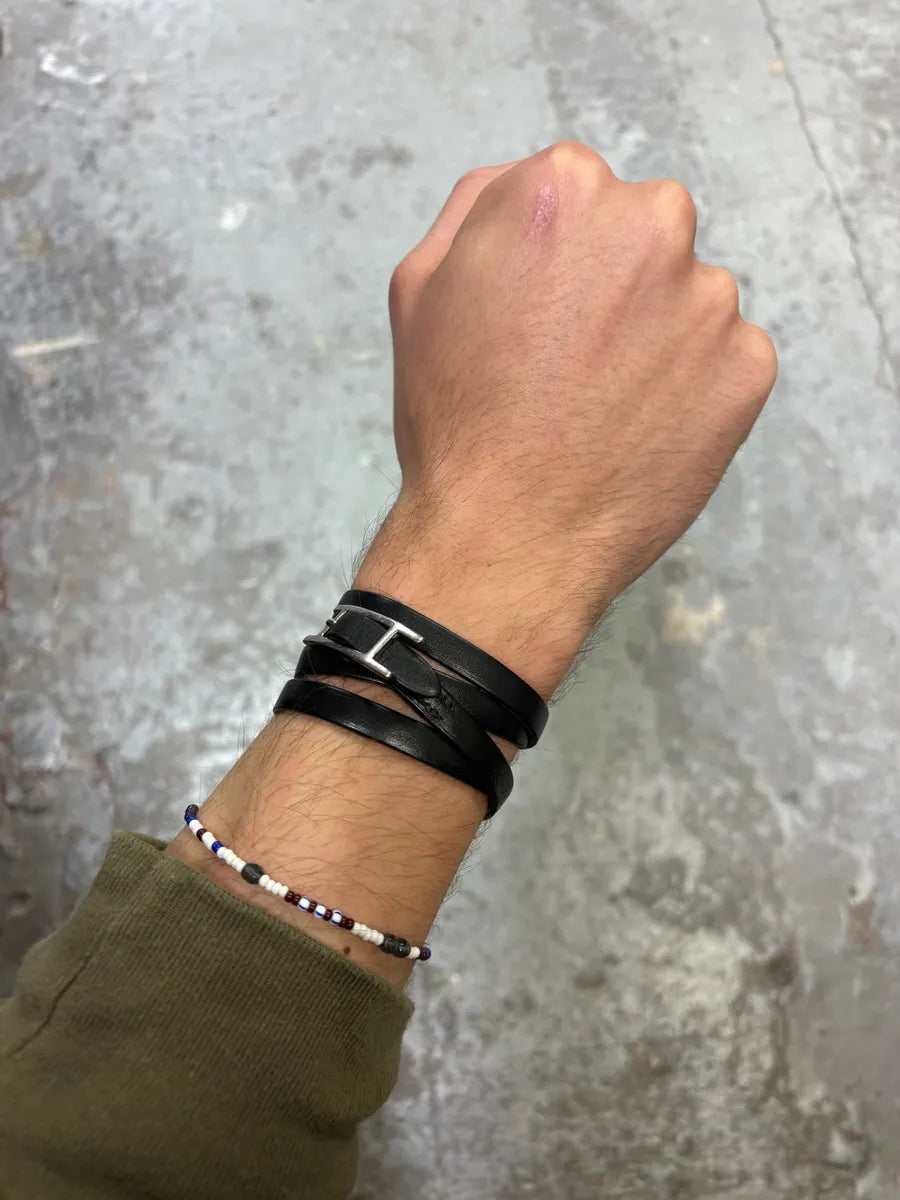Hermes H Black Leather Bracelet uByjVje 0