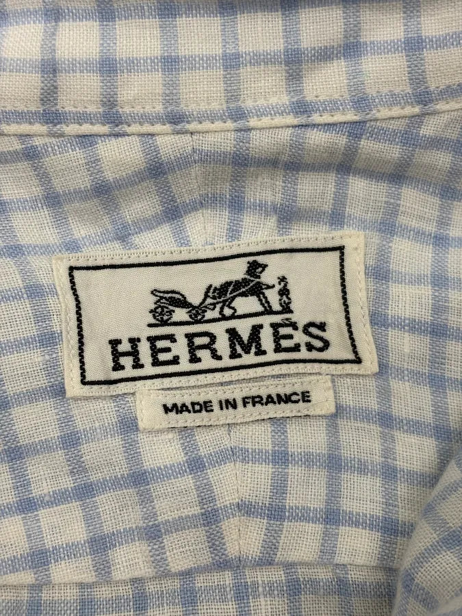 2000s Hermès Blue & White Checkered Oversized Shirt pbByAWQ 9