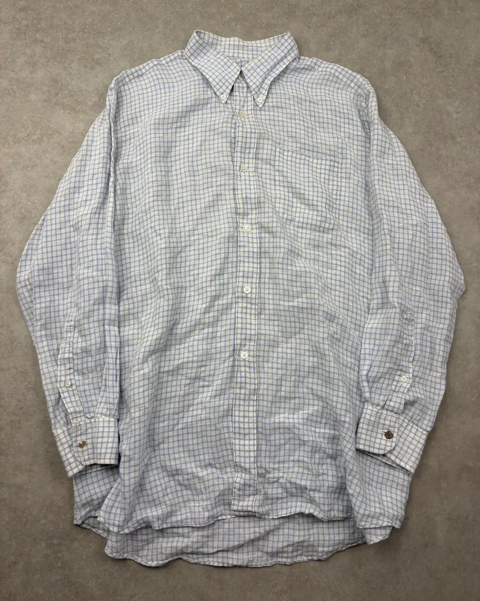 2000s Hermès Blue & White Checkered Oversized Shirt pbByAWQ 0