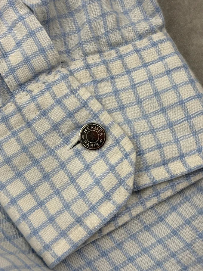 2000s Hermès Blue & White Checkered Oversized Shirt pbByAWQ 7