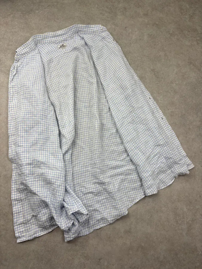 2000s Hermès Blue & White Checkered Oversized Shirt pbByAWQ 6