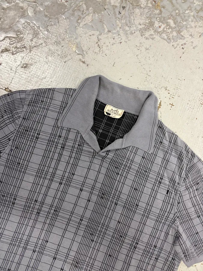 2000s Hermès Grey Plaid Polo Shirt zQJllyC 1