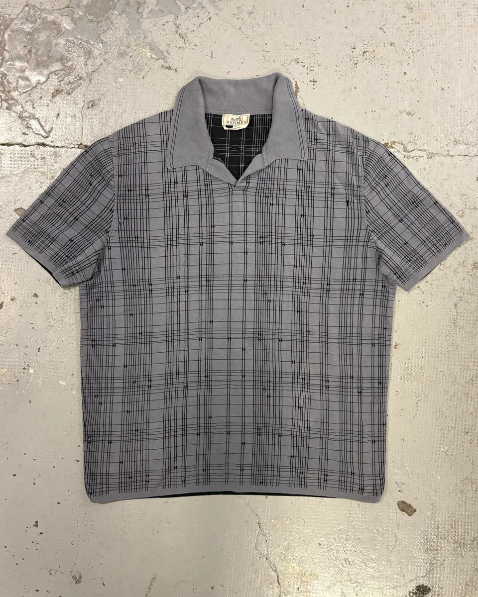 2000s Hermès Grey Plaid Polo Shirt zQJllyC 0