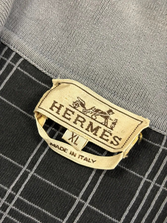 2000s Hermès Grey Plaid Polo Shirt zQJllyC 5