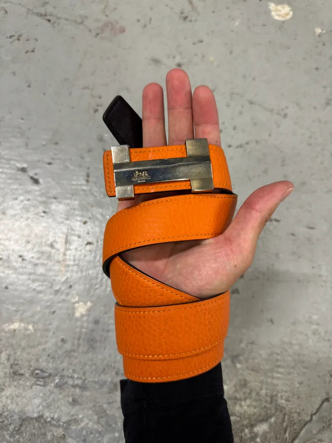 Hermès H Orange & Black Leather Belt DEgaWAC 1