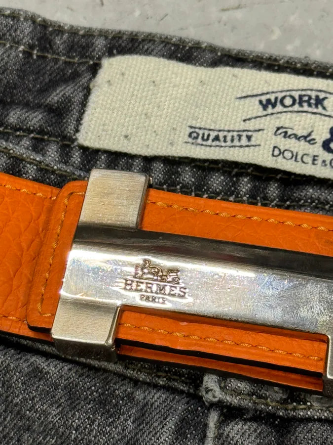 Hermès H Orange & Black Leather Belt DEgaWAC 10