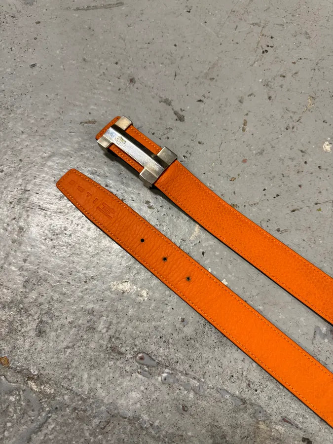 Hermès H Orange & Black Leather Belt DEgaWAC 2