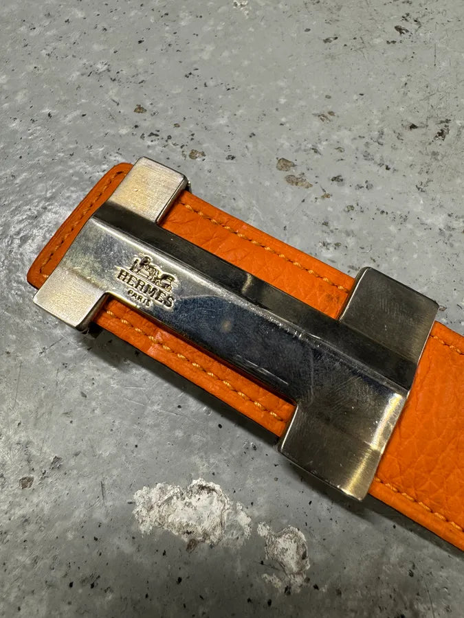 Hermès H Orange & Black Leather Belt DEgaWAC 3