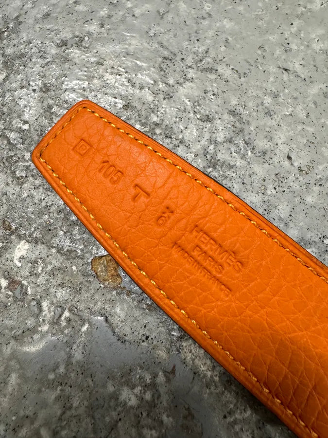 Hermès H Orange & Black Leather Belt DEgaWAC 5