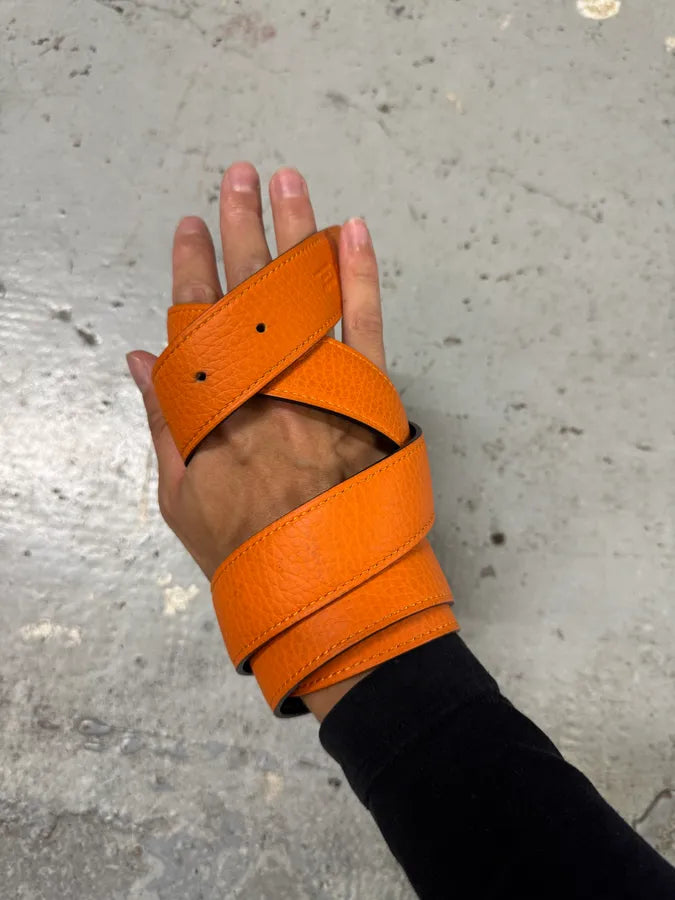 Hermès H Orange & Black Leather Belt DEgaWAC 7