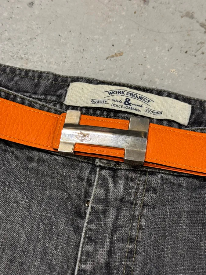 Hermès H Orange & Black Leather Belt DEgaWAC 8