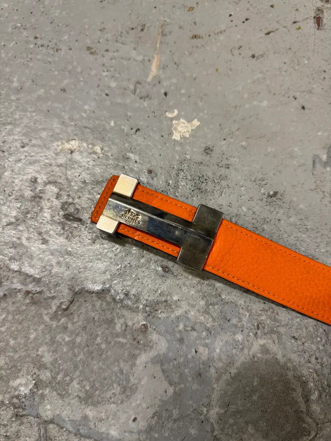 Hermès H Orange & Black Leather Belt DEgaWAC 9