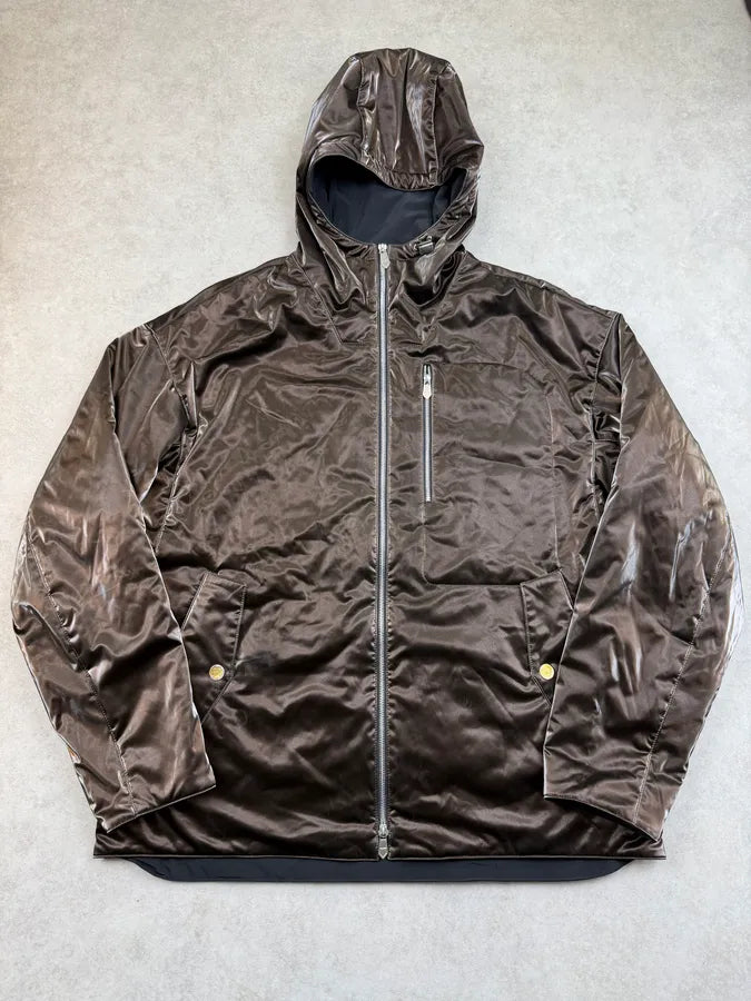 Hermès Mettalic Satin Brown Reverse Hooded Zip-up Jacket frswPwq 0