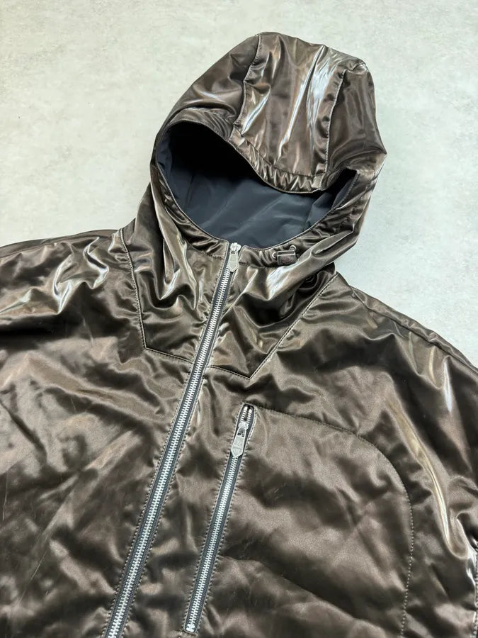 Hermès Mettalic Satin Brown Reverse Hooded Zip-up Jacket frswPwq 10