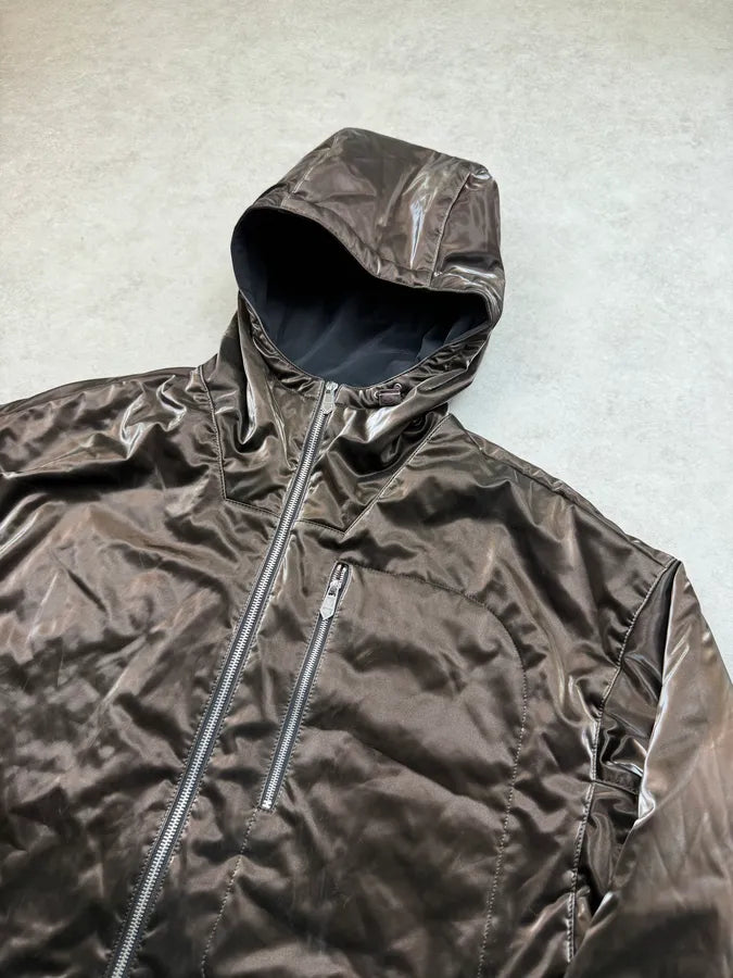 Hermès Mettalic Satin Brown Reverse Hooded Zip-up Jacket frswPwq 11