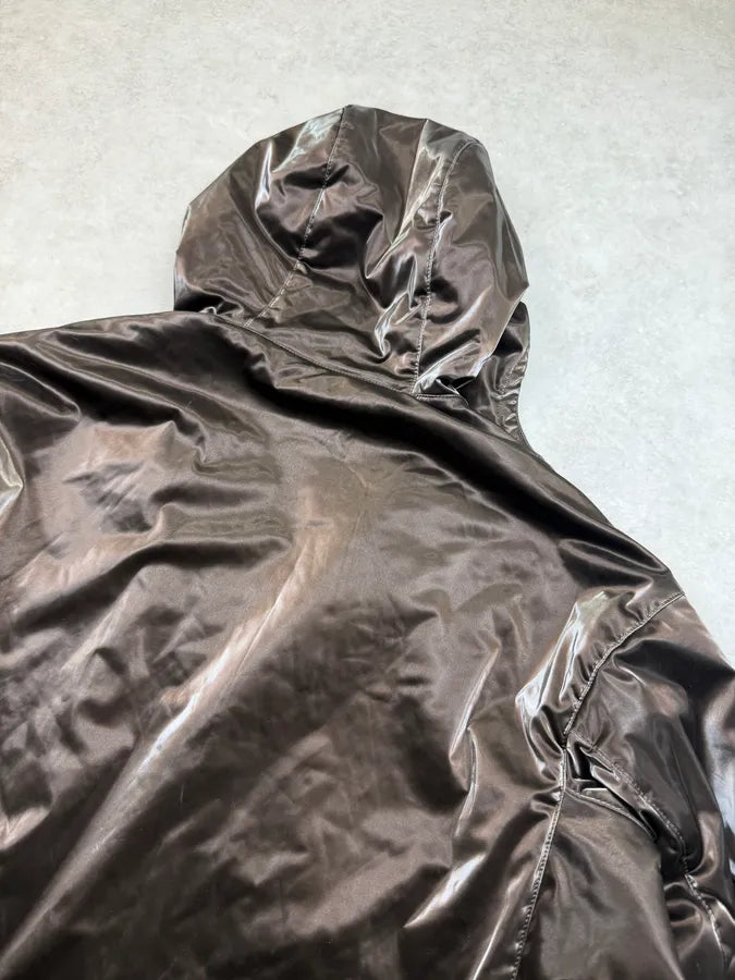 Hermès Mettalic Satin Brown Reverse Hooded Zip-up Jacket frswPwq 13