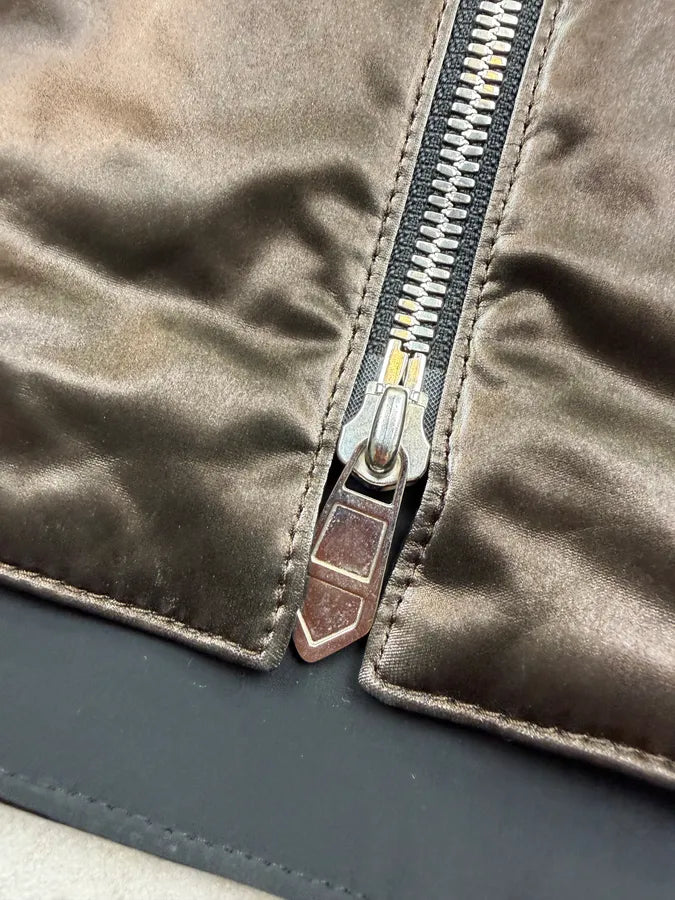 Hermès Mettalic Satin Brown Reverse Hooded Zip-up Jacket frswPwq 15