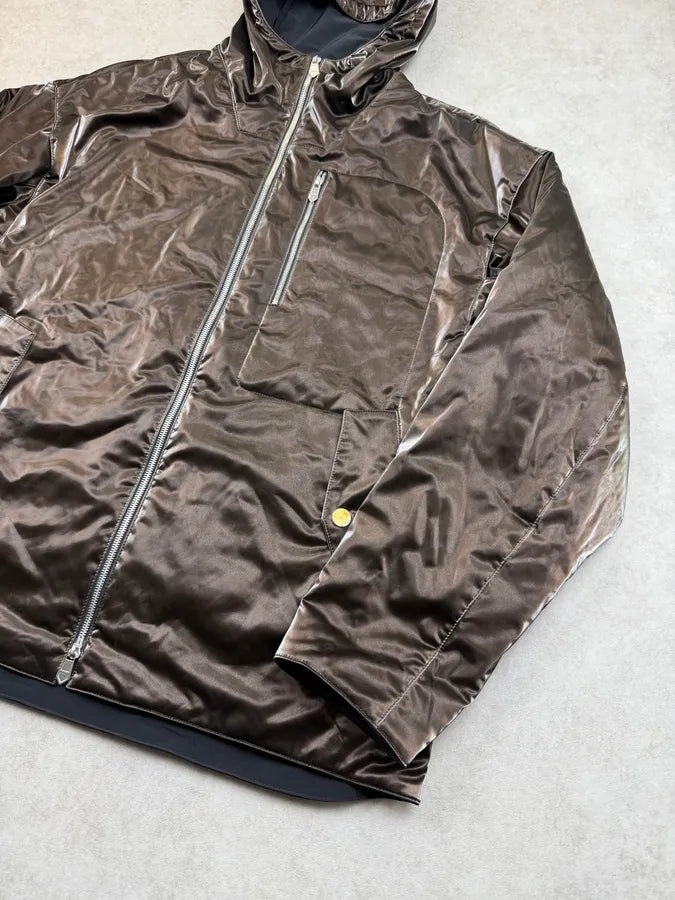 Hermès Mettalic Satin Brown Reverse Hooded Zip-up Jacket frswPwq 16