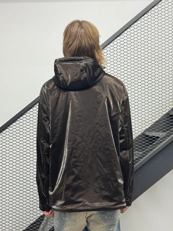 Hermès Mettalic Satin Brown Reverse Hooded Zip-up Jacket frswPwq 2