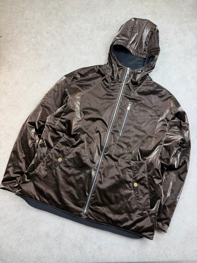 Hermès Mettalic Satin Brown Reverse Hooded Zip-up Jacket frswPwq 3