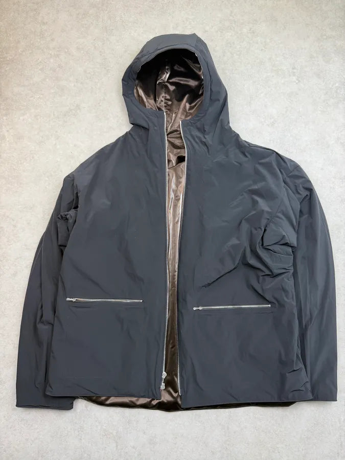 Hermès Mettalic Satin Brown Reverse Hooded Zip-up Jacket frswPwq 4