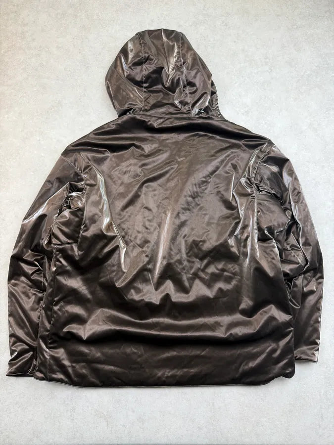 Hermès Mettalic Satin Brown Reverse Hooded Zip-up Jacket frswPwq 6