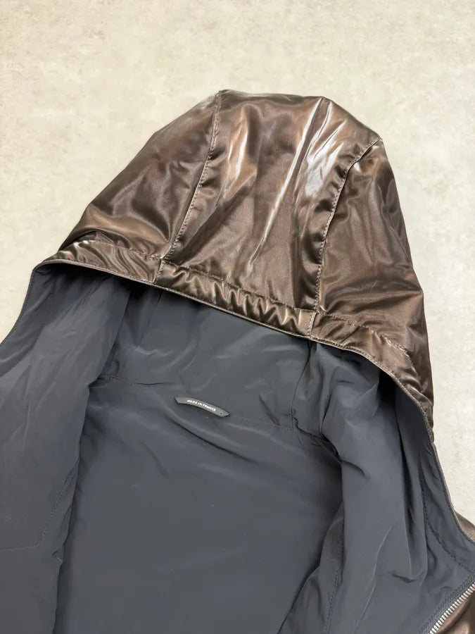 Hermès Mettalic Satin Brown Reverse Hooded Zip-up Jacket frswPwq 8