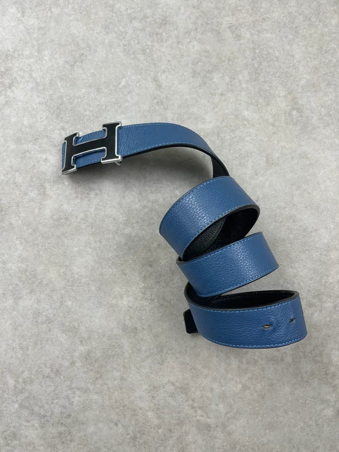 Hermès Navy Leather Reversible H-Buckle Belt ldGeGoX 3